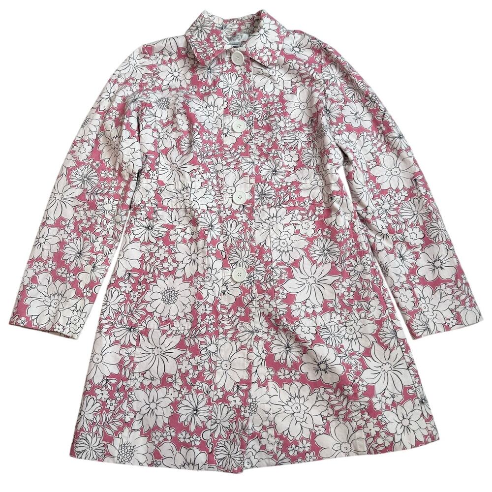 Ann Taylor LOFT Pink White Floral Longline Blazer Jacket Car Coat 4P - Picture 6 of 11